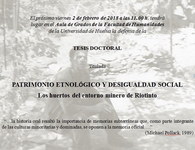 El riotinteño Francisco Javier González elabora una tesis sobre los huertos del entorno minero de Riotinto