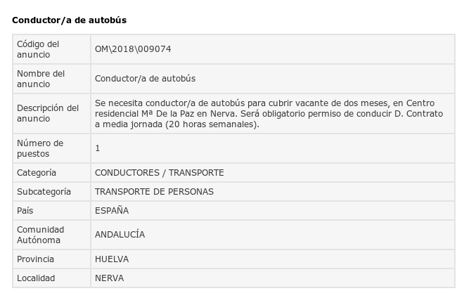 Ofrecen un empleo de conductor en Nerva