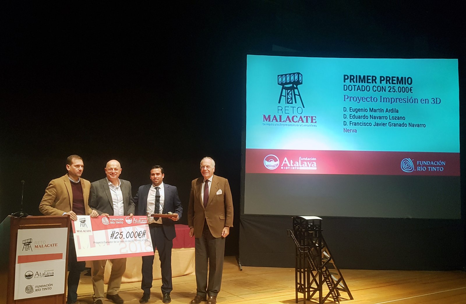 Tres jóvenes de Nerva ganan el ‘Reto Malacate’ por un proyecto empresarial de impresión en 3D