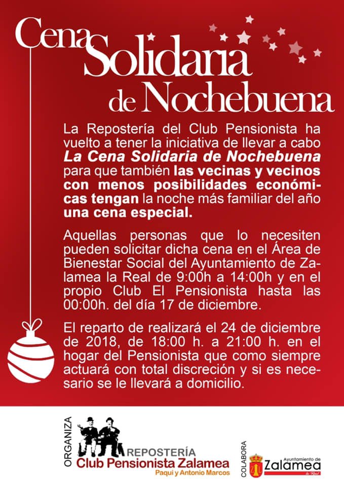 Ofrecen una cena de Nochebuena a las personas más necesitadas de Zalamea