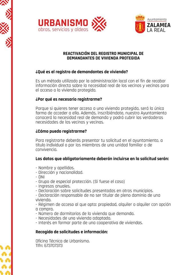 Zalamea reactiva su registro de demandantes de vivienda protegida