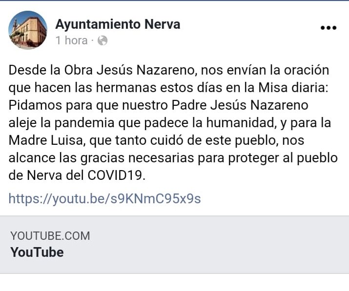 Adelante Nerva-IU critica la «propaganda católica» del Ayuntamiento en las redes sociales