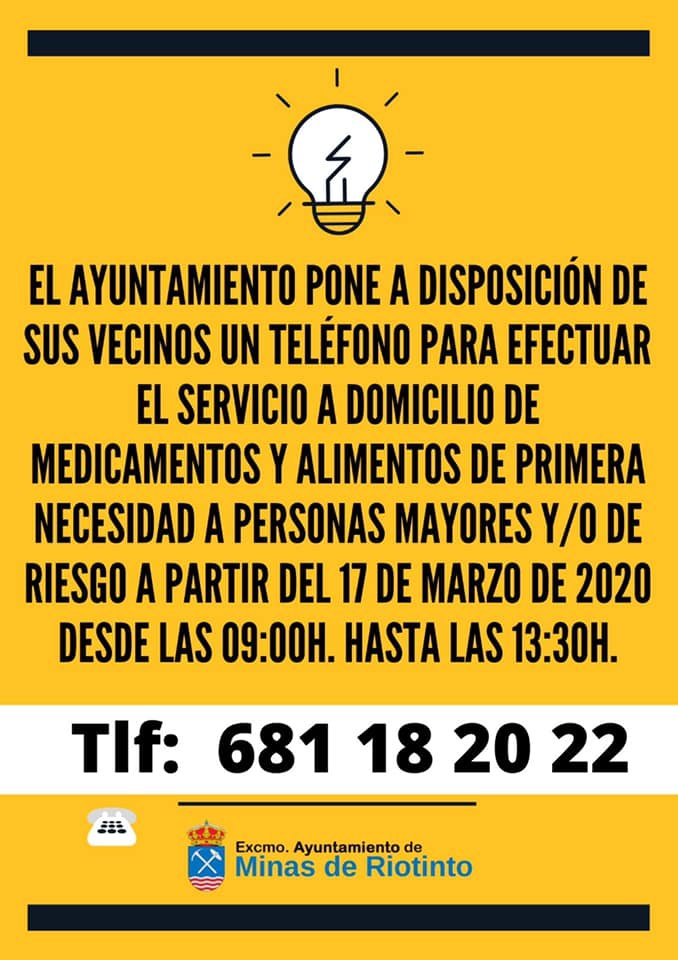 El Ayuntamiento de Riotinto hará las compras a las personas mayores y de riesgo