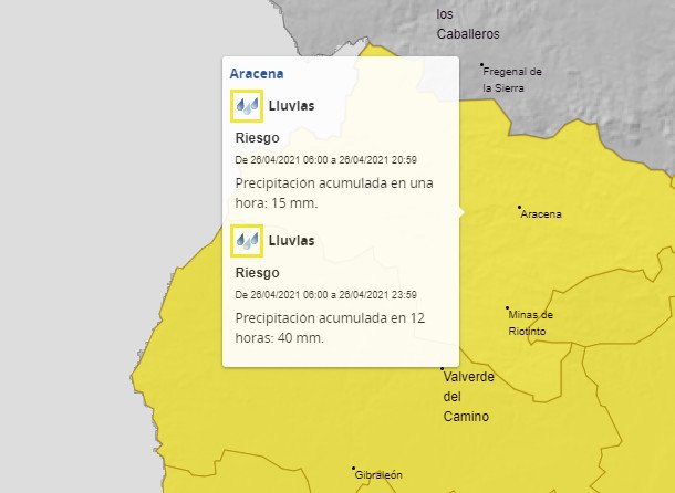 Aviso amarillo por fuertes lluvias este lunes en la Cuenca Minera