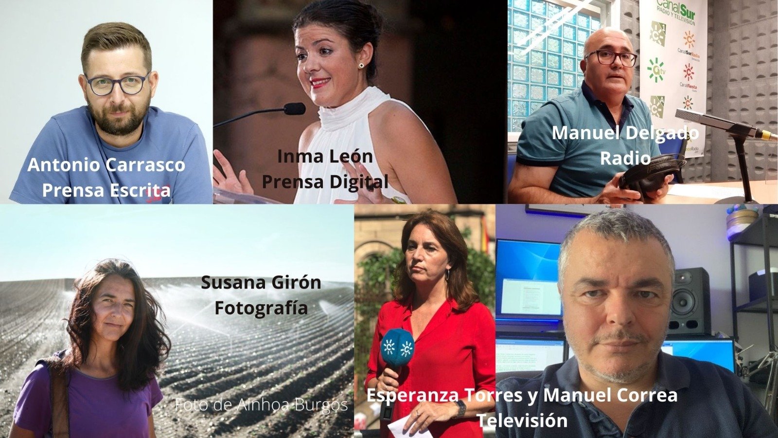 Antonio Carrasco, Inma León, Manuel Delgado, Susana Girón, Esperanza Torres y Manuel Correa, ganadores del Premio Huelva de Periodismo 2020