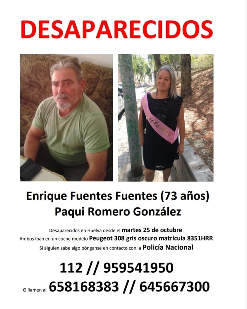 Continúa la búsqueda tras la extraña desaparición de Paqui y Enrique en Huelva