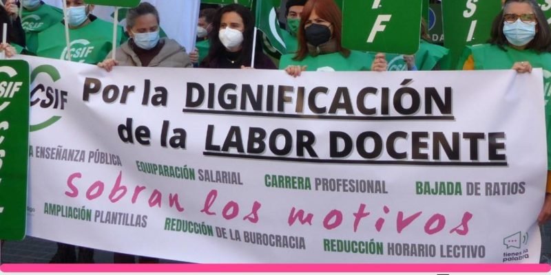 CSIF volverá a reclamar la dignificación del profesorado el próximo 23 de febrero
