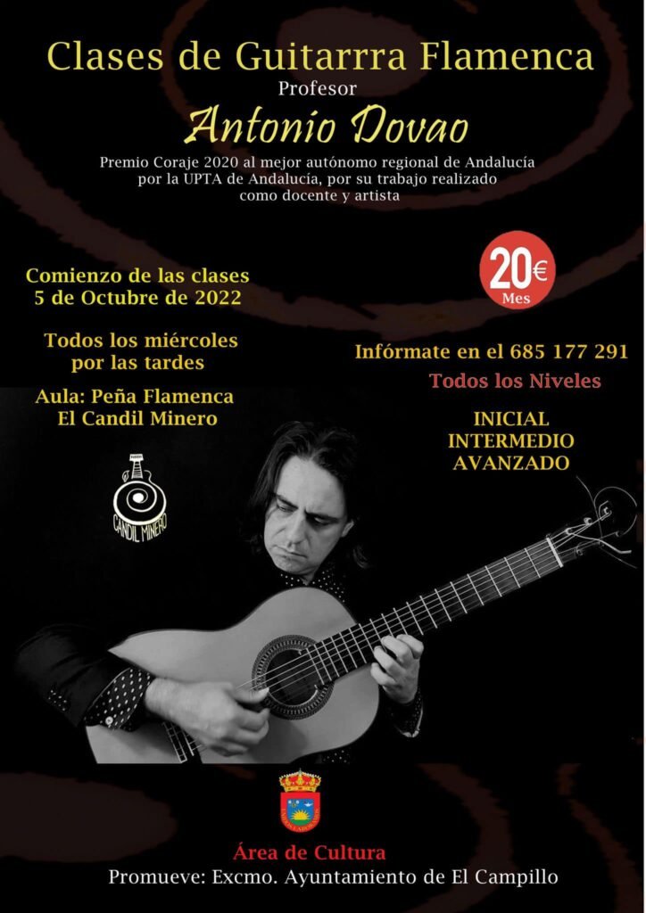 La clases de guitarra flamenca de Antonio Dovao vuelven a El Campillo el 5 de octubre