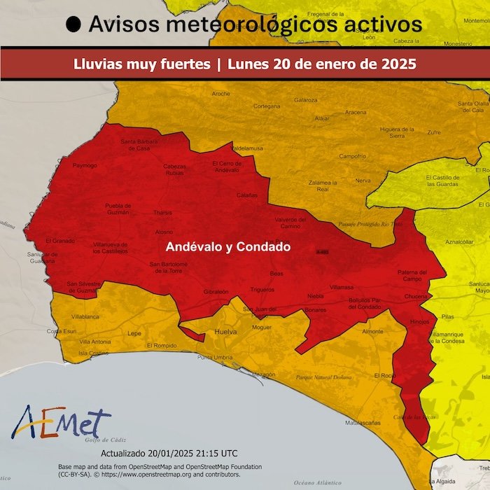 Nivel rojo por lluvias en el Andévalo y Condado